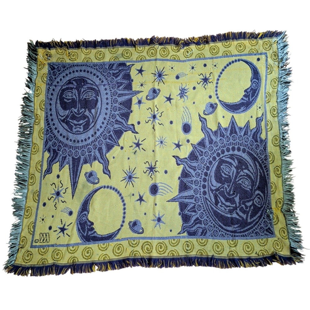 Vintage Celestial Blanket Sun Moon Reversible Zodiac Astrology Whimsigoth Goth